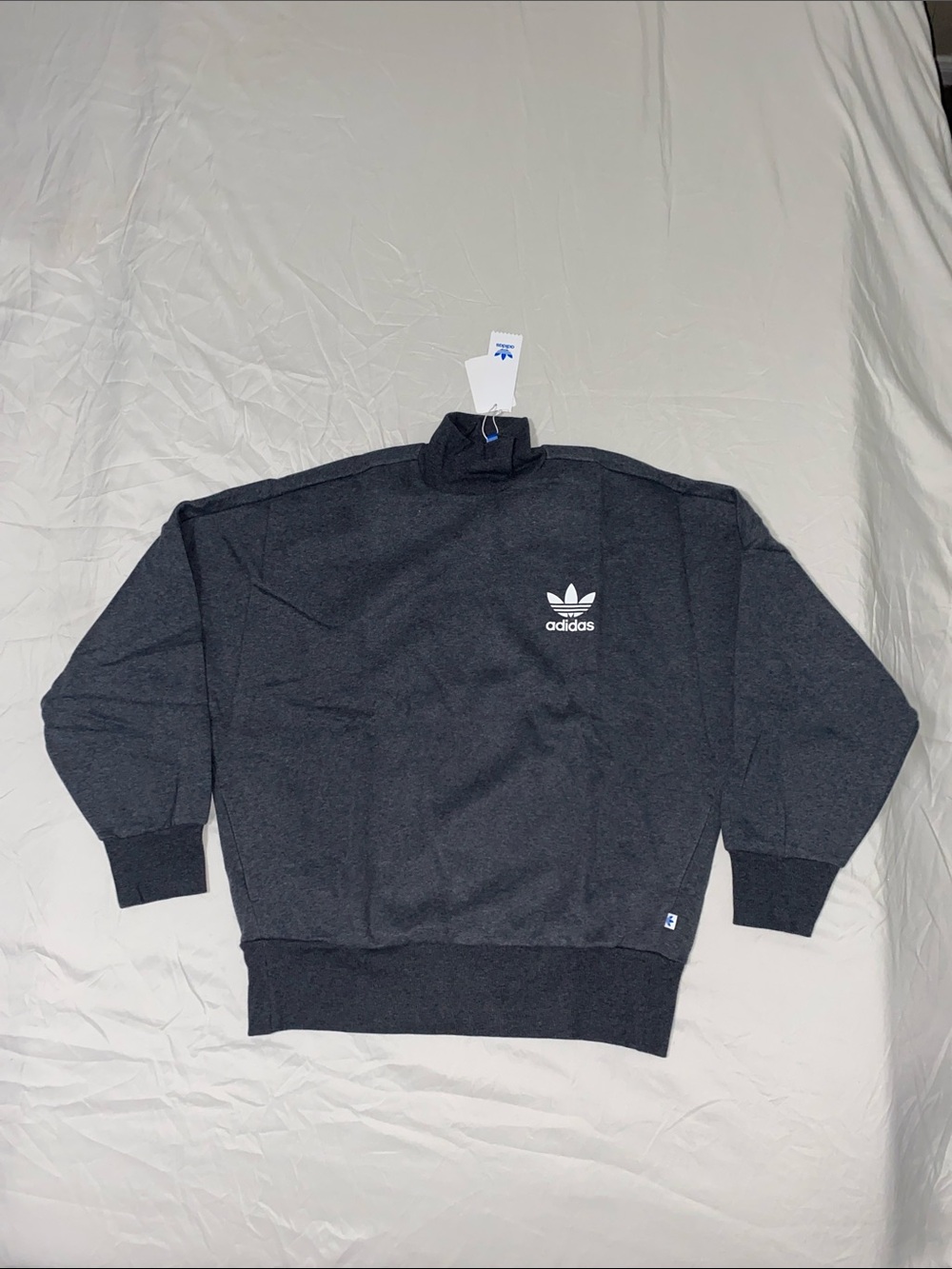 adidas Men's Dark Charcoal Turtleneck Trefoil Sweater